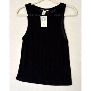 NWT H&M Black Sheer Pleated Tank Top Sz XS Urban Basics Edgy Minimalist Casual